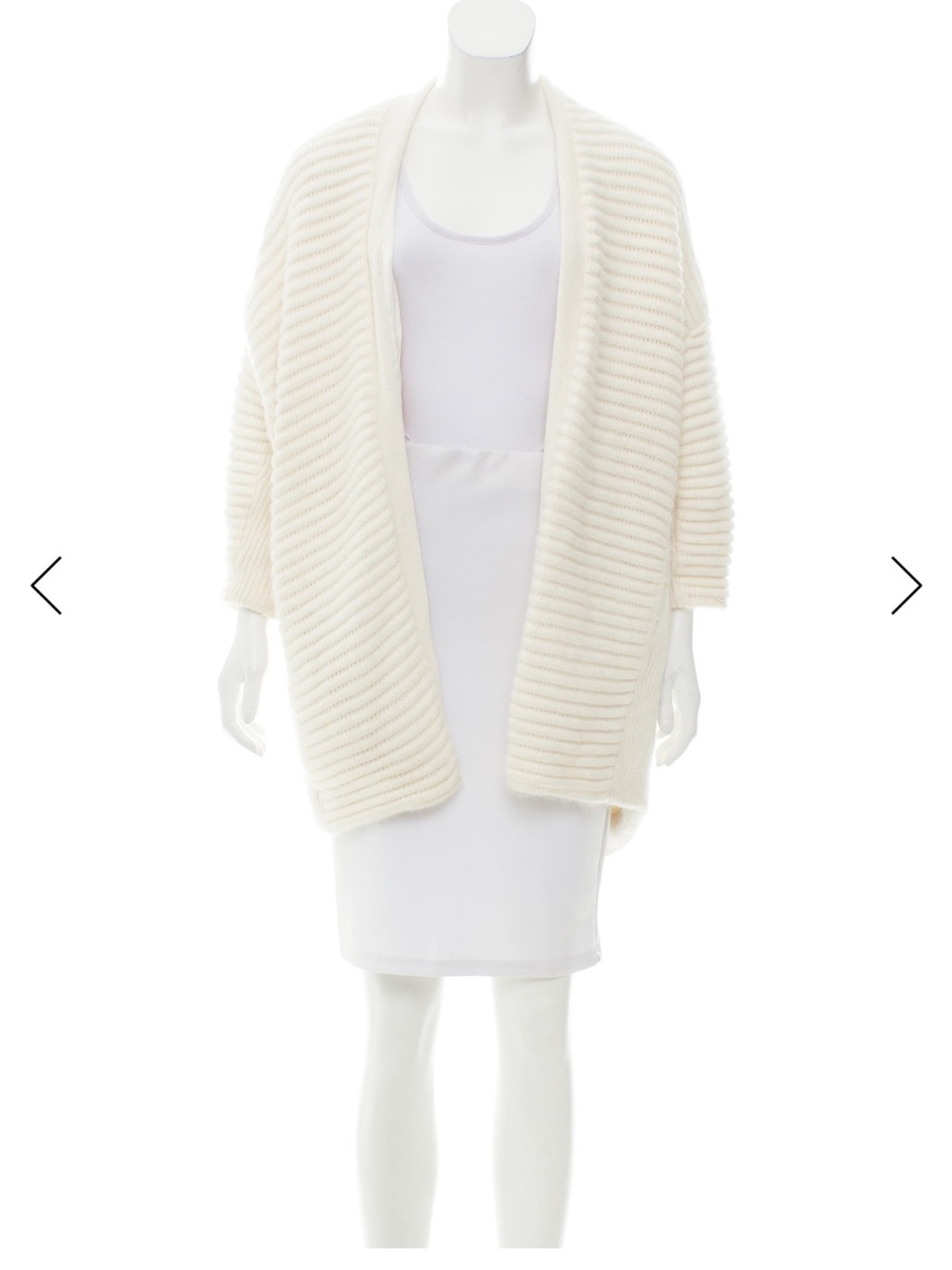 Maje Cream Open-Front Ribbed Shawl Cardigan